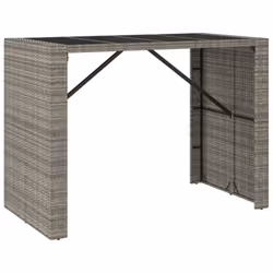vidaXL Bar Table Bistro Table Kitchen Pub Table with Glass Top Poly Rattan - grey, 145 x 80 x 110 cm