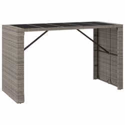 vidaXL Bar Table Bistro Table Kitchen Pub Table with Glass Top Poly Rattan - grey, 185 x 80 x 110 cm