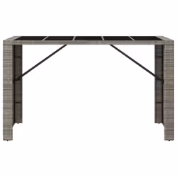 vidaXL Bar Table Bistro Table Kitchen Pub Table with Glass Top Poly Rattan - grey, 185 x 80 x 110 cm