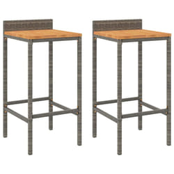 vidaXL Bar Stools Pub Stool Bar Chair Grey Poly Rattan and Solid Wood Acacia - grey, 40 x 44 x 86 cm/ 2 pcs