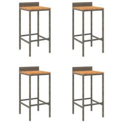 vidaXL Bar Stools Pub Stool Bar Chair Grey Poly Rattan and Solid Wood Acacia - grey, 40 x 44 x 86 cm/ 4 pcs