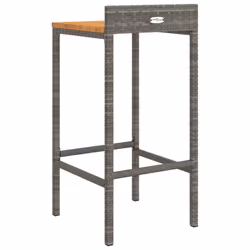 vidaXL Bar Stools Pub Stool Bar Chair Grey Poly Rattan and Solid Wood Acacia - grey, 40 x 44 x 86 cm/ 4 pcs - Additional view 5