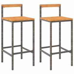 vidaXL Bar Stools Pub Stool Bar Chair Grey Poly Rattan and Solid Wood Acacia - grey, 40 x 44 x 100 cm/ 2 pcs