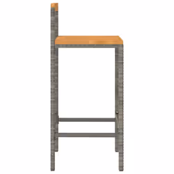 vidaXL Bar Stools Pub Stool Bar Chair Grey Poly Rattan and Solid Wood Acacia - grey, 40 x 44 x 100 cm/ 2 pcs - Additional view 4