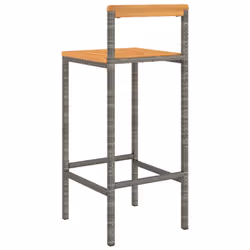 vidaXL Bar Stools Pub Stool Bar Chair Grey Poly Rattan and Solid Wood Acacia - grey, 40 x 44 x 100 cm/ 2 pcs - Additional view 5