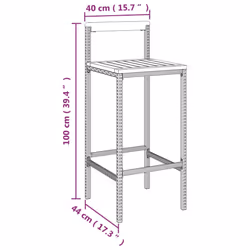 vidaXL Bar Stools Pub Stool Bar Chair Grey Poly Rattan and Solid Wood Acacia - black, 40 x 44 x 100 cm/ 4 pcs - Additional view 7