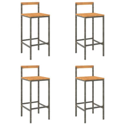 vidaXL Bar Stools Pub Stool Bar Chair Grey Poly Rattan and Solid Wood Acacia - grey, 40 x 44 x 100 cm/ 4 pcs