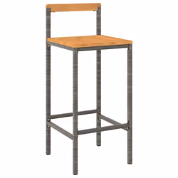 vidaXL Bar Stools Pub Stool Bar Chair Grey Poly Rattan and Solid Wood Acacia - grey, 40 x 44 x 100 cm/ 4 pcs