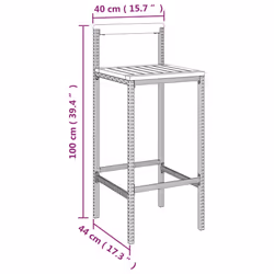 vidaXL Bar Stools Pub Stool Bar Chair Grey Poly Rattan and Solid Wood Acacia - grey, 40 x 44 x 100 cm/ 4 pcs
