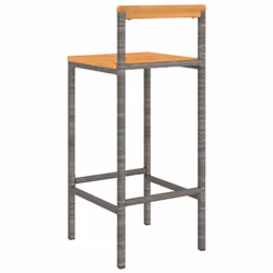 vidaXL Bar Stools Pub Stool Bar Chair Grey Poly Rattan and Solid Wood Acacia - grey, 40 x 44 x 100 cm/ 4 pcs - Additional view 5
