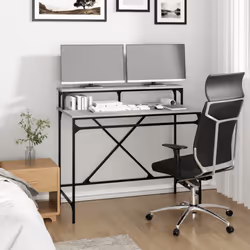 vidaXL Desk Computer Table Office Work Desk Black Engineered Wood and Iron - grey sonoma, 100x50x90 cm - Additional view 2