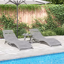 vidaXL Sun Loungers 2 pcs Sun Bed Day Bed Lounge Bed Grey Solid Wood Acacia