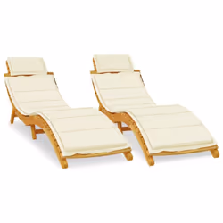 vidaXL Sun Loungers Chaise Lounge Recliner with Cushions Solid Wood Acacia - cream, 2 pcs