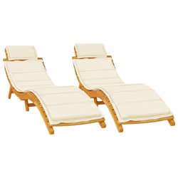 vidaXL Sun Loungers Chaise Lounge Recliner with Cushions Solid Wood Acacia - cream, 2 pcs