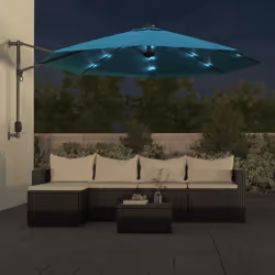 vidaXL Wall-mounted Parasol Umbrella Garden Sun Shade Sun Shelter with LEDs - blue