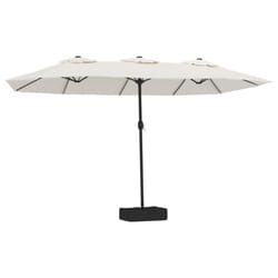 vidaXL Double-Head Garden Parasol with LEDs Canopy Outdoor Umbrella Sand White