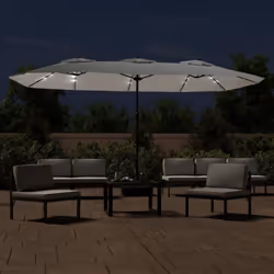 vidaXL Double-Head Garden Parasol with LEDs Canopy Outdoor Umbrella Sand White