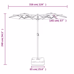 vidaXL Double-Head Parasol Garden Umbrella Outdoor Sun Shading Pool Umbrella - taupe - Additional view 7