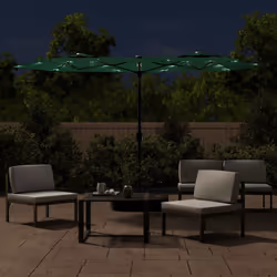 vidaXL Double-Head Parasol Garden Umbrella with LEDs Outdoor Sun Umbrella - green