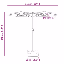 vidaXL Double-Head Parasol Garden Umbrella with LEDs Outdoor Sun Umbrella - taupe - Additional view 9