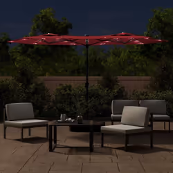 vidaXL Double-Head Parasol Garden Umbrella with LEDs Outdoor Sun Umbrella - red
