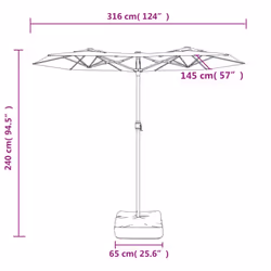 vidaXL Double-Head Parasol Garden Umbrella with LEDs Outdoor Sun Umbrella - red