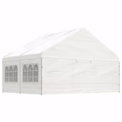 vidaXL Gazebo Part Tent with Roof Pavilion Outdoor Marquee White Polyethylene - 4.46 x 5.88 x 3.75 m