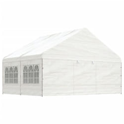 vidaXL Gazebo Part Tent with Roof Pavilion Outdoor Marquee White Polyethylene - 4.46 x 5.88 x 3.75 m
