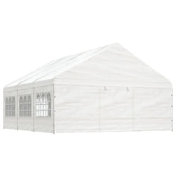vidaXL Gazebo Part Tent with Roof Pavilion Outdoor Marquee White Polyethylene - 6.69 x 5.88 x 3.75 m