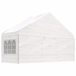vidaXL Gazebo Part Tent with Roof Pavilion Outdoor Marquee White Polyethylene - 8.92 x 5.88 x 3.75 m