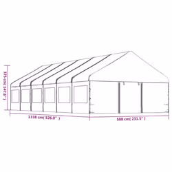 vidaXL Gazebo Part Tent with Roof Pavilion Outdoor Marquee White Polyethylene - 13.38 x 5.88 x 3.75 m