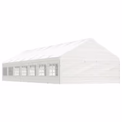 vidaXL Gazebo Part Tent with Roof Pavilion Outdoor Marquee White Polyethylene - 15.61 x 5.88 x 3.75 m