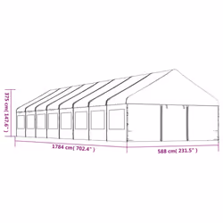 vidaXL Gazebo Part Tent with Roof Pavilion Outdoor Marquee White Polyethylene - 17.84 x 5.88 x 3.75 m