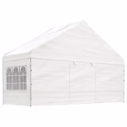 vidaXL Gazebo Part Tent with Roof Pavilion Outdoor Marquee White Polyethylene - 20.07 x 5.88 x 3.75 m