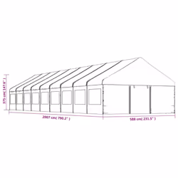 vidaXL Gazebo Part Tent with Roof Pavilion Outdoor Marquee White Polyethylene - 20.07 x 5.88 x 3.75 m