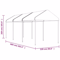 vidaXL Gazebo Part Tent with Roof Pavilion Outdoor Marquee White Polyethylene - 6.69 x 2.28 x 2.69 m