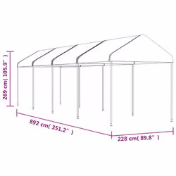 vidaXL Gazebo Part Tent with Roof Pavilion Outdoor Marquee White Polyethylene - 8.92 x 2.28 x 2.69 m