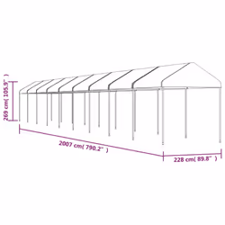 vidaXL Gazebo Part Tent with Roof Pavilion Outdoor Marquee White Polyethylene - 20.07 x 2.28 x 2.69 m