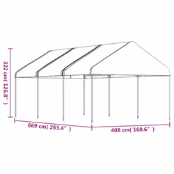 vidaXL Gazebo Part Tent with Roof Pavilion Outdoor Marquee White Polyethylene - 6.69 x 4.08 x 3.22 m