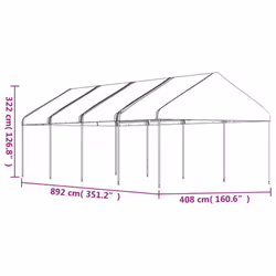 vidaXL Gazebo Part Tent with Roof Pavilion Outdoor Marquee White Polyethylene - 8.92 x 4.08 x 3.22 m