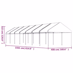 vidaXL Gazebo Part Tent with Roof Pavilion Outdoor Marquee White Polyethylene - 15.61 x 4.08 x 3.22 m