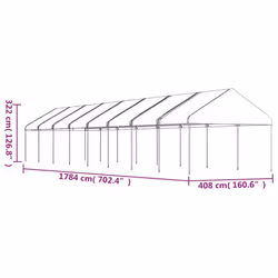 vidaXL Gazebo Part Tent with Roof Pavilion Outdoor Marquee White Polyethylene - 17.84 x 4.08 x 3.22 m