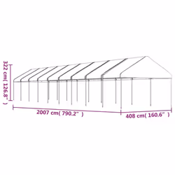 vidaXL Gazebo Part Tent with Roof Pavilion Outdoor Marquee White Polyethylene - 20.07 x 4.08 x 3.22 m