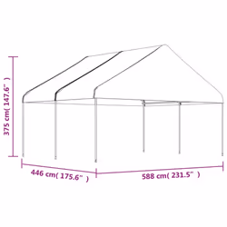 vidaXL Gazebo Part Tent with Roof Pavilion Outdoor Marquee White Polyethylene - 4.46 x 5.88 x 3.75 m