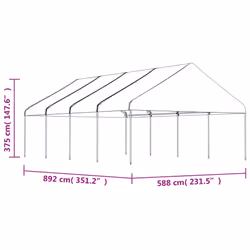 vidaXL Gazebo Part Tent with Roof Pavilion Outdoor Marquee White Polyethylene - 8.92 x 5.88 x 3.75 m