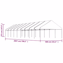 vidaXL Gazebo Part Tent with Roof Pavilion Outdoor Marquee White Polyethylene - 20.07 x 5.88 x 3.75 m