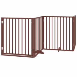 vidaXL Dog Gate with Door Foldable Dog Fence Dog Door Pet Gate Poplar Wood - brown, 80 x 90 x 2 cm/ 6 pcs - Additional view 2