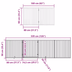 vidaXL Dog Gate with Door Foldable Dog Fence Dog Door Pet Gate Poplar Wood - brown, 80 x 90 x 2 cm/ 6 pcs - Additional view 3