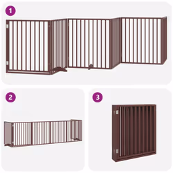 vidaXL Dog Gate with Door Foldable Dog Fence Dog Door Pet Gate Poplar Wood - brown, 80 x 90 x 2 cm/ 6 pcs - Additional view 4