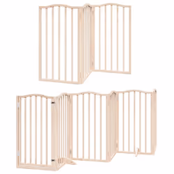 vidaXL Dog Gate with Door Foldable Dog Fence Pet Gate Dog Barrier Poplar Wood - natural, 50 x 90 x 2 cm/ 9 pcs - Additional view 2